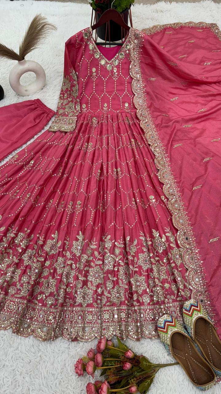 Designer Party Wear Gown with Bottoms and Dupatta