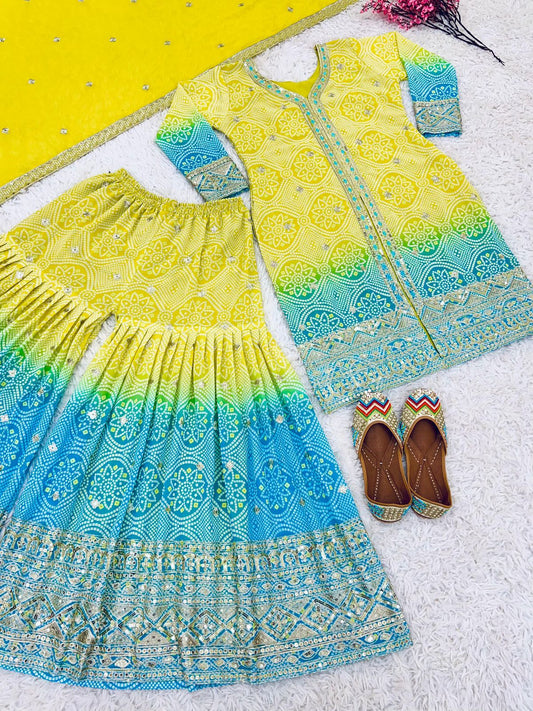 Green-Blue Sharara set