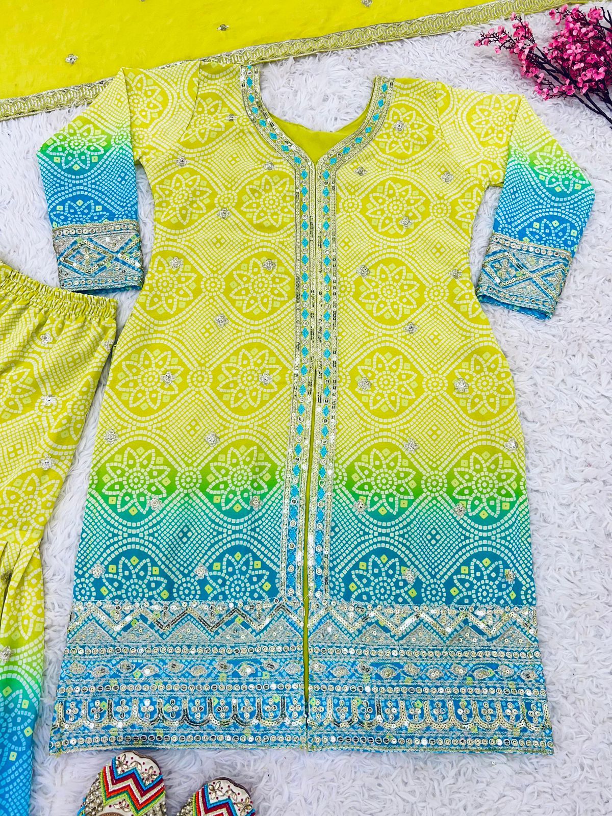 Green-Blue Sharara set