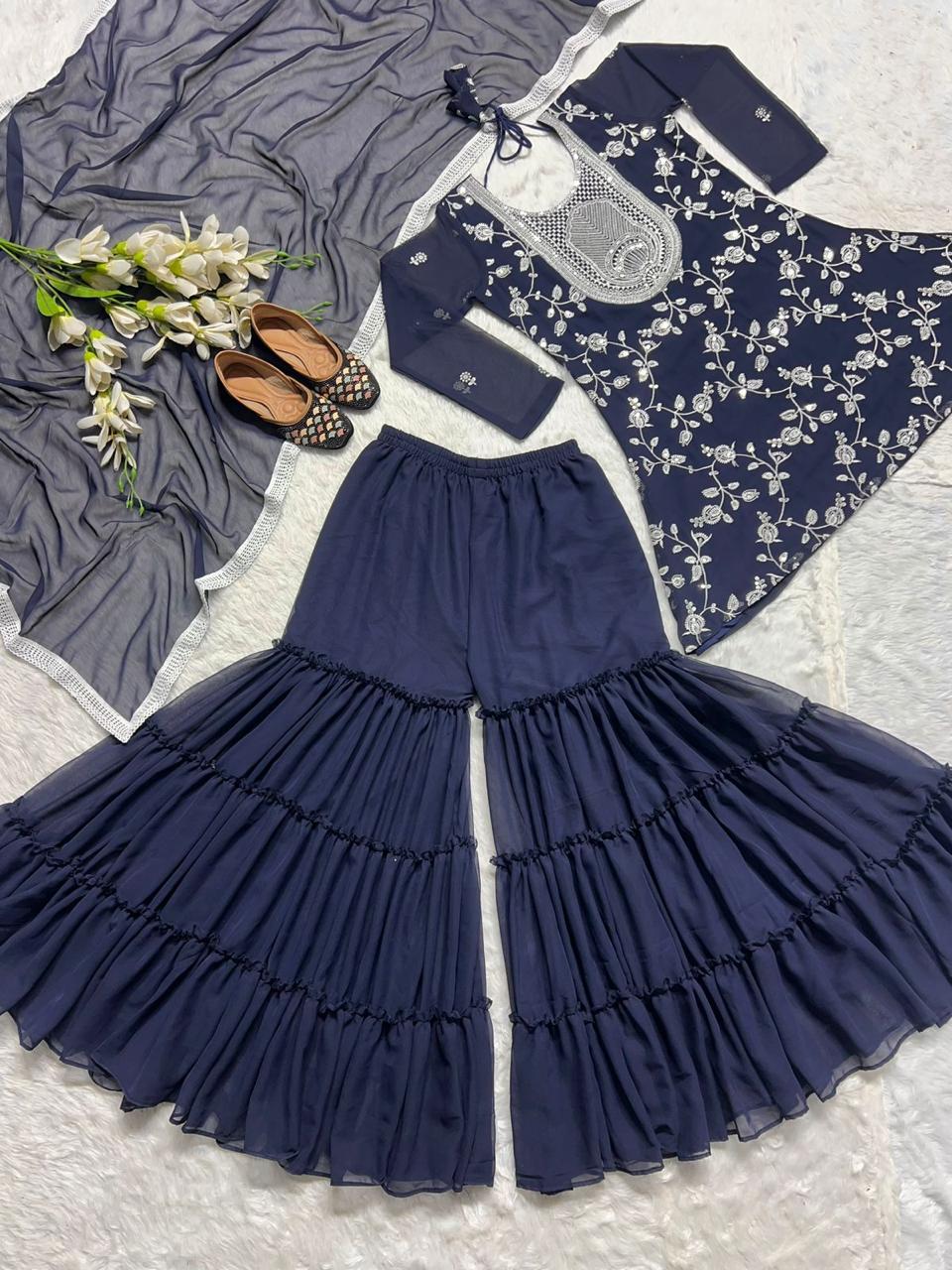 Navy Blue Sharara Set