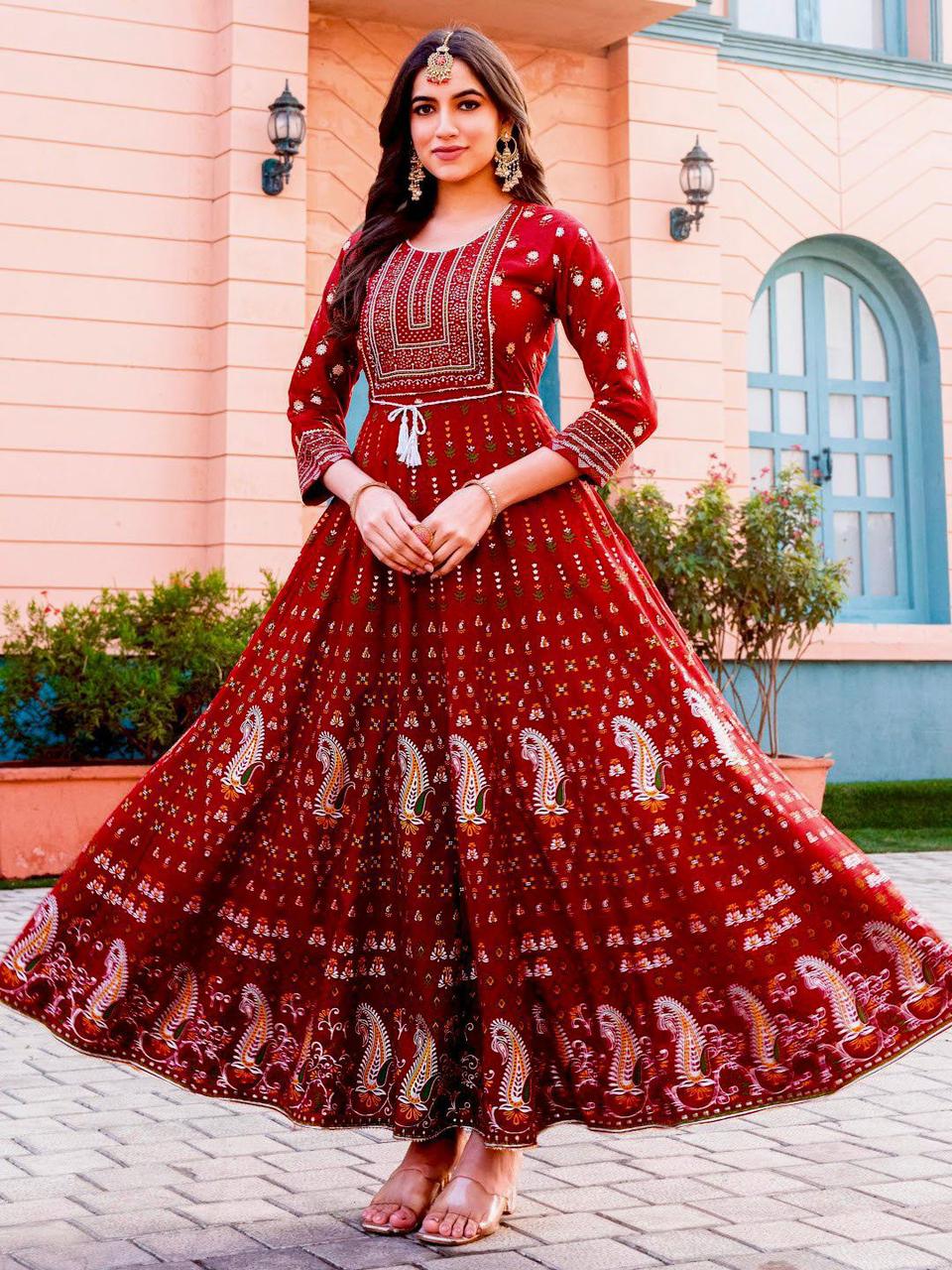 Red Anarkali full sleeve