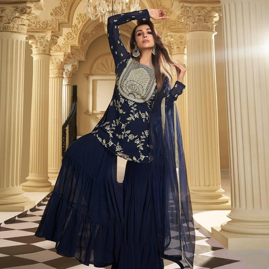 Navy Blue Sharara Set